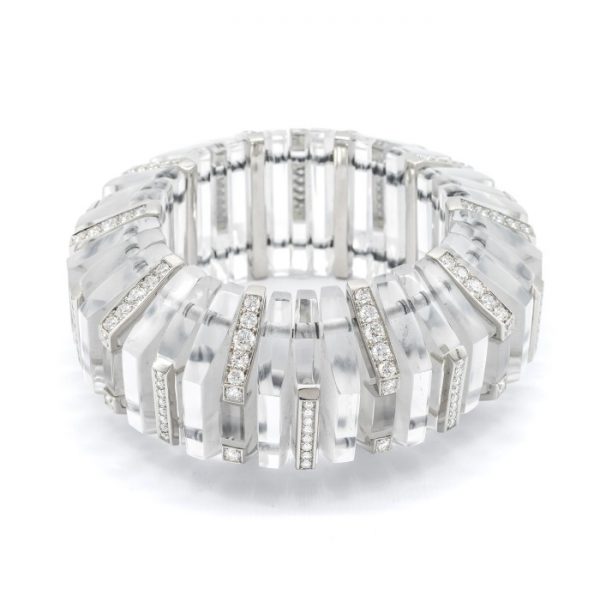 Diamond and Rock Crystal Bangle Bracelet