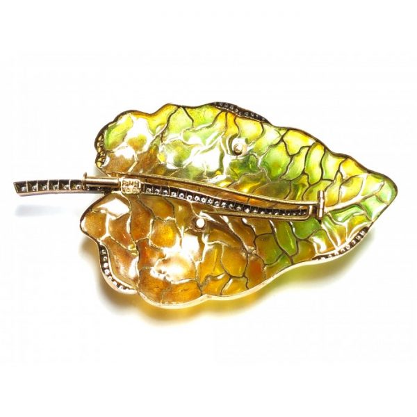 DIAMOND SET FROG ON LEAF BROOCH