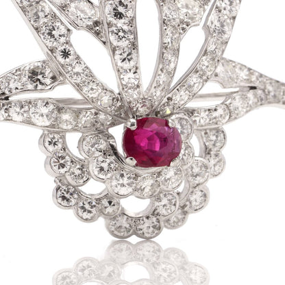 0.91ct Ruby and Diamond Cluster Brooch in Platinum, 4.62 carats