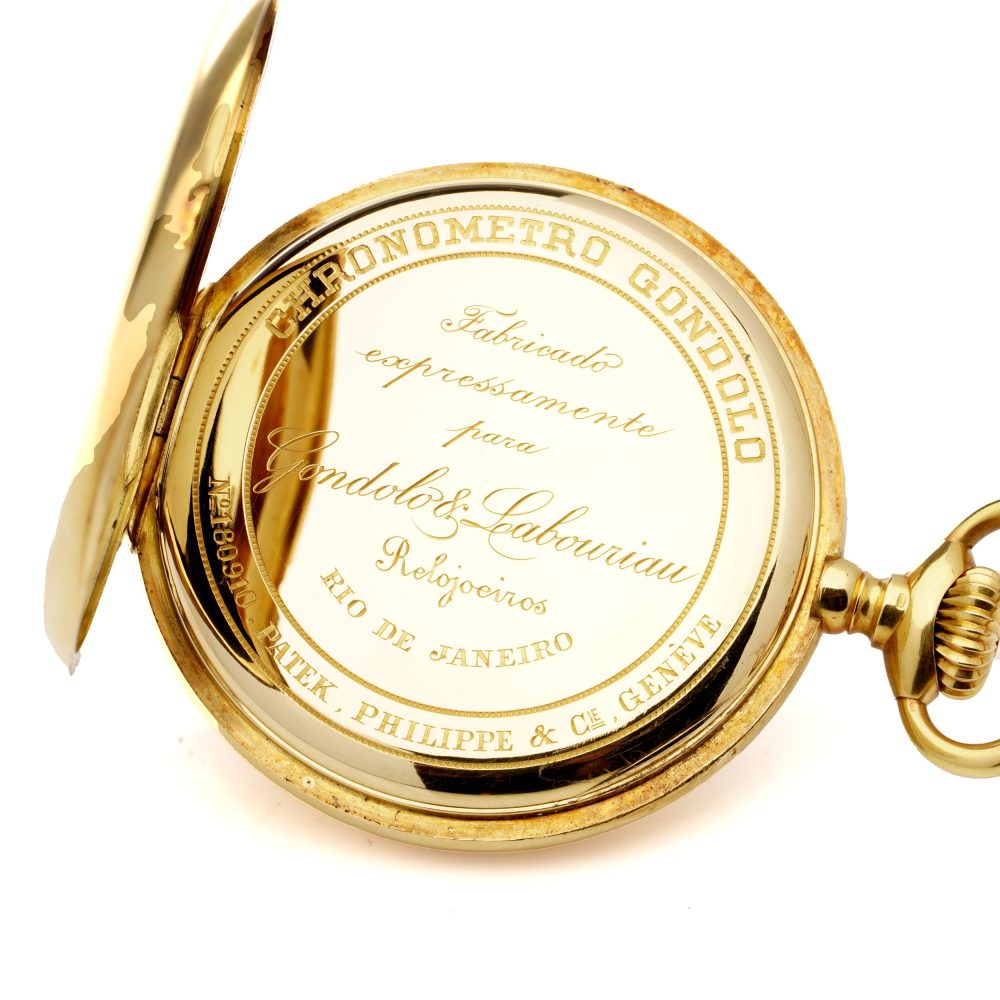 Antique Patek Philippe Chronometro Gondolo 18ct Yellow Gold Open Face Pocket Watch. Made in Switzerland, Circa 1900s