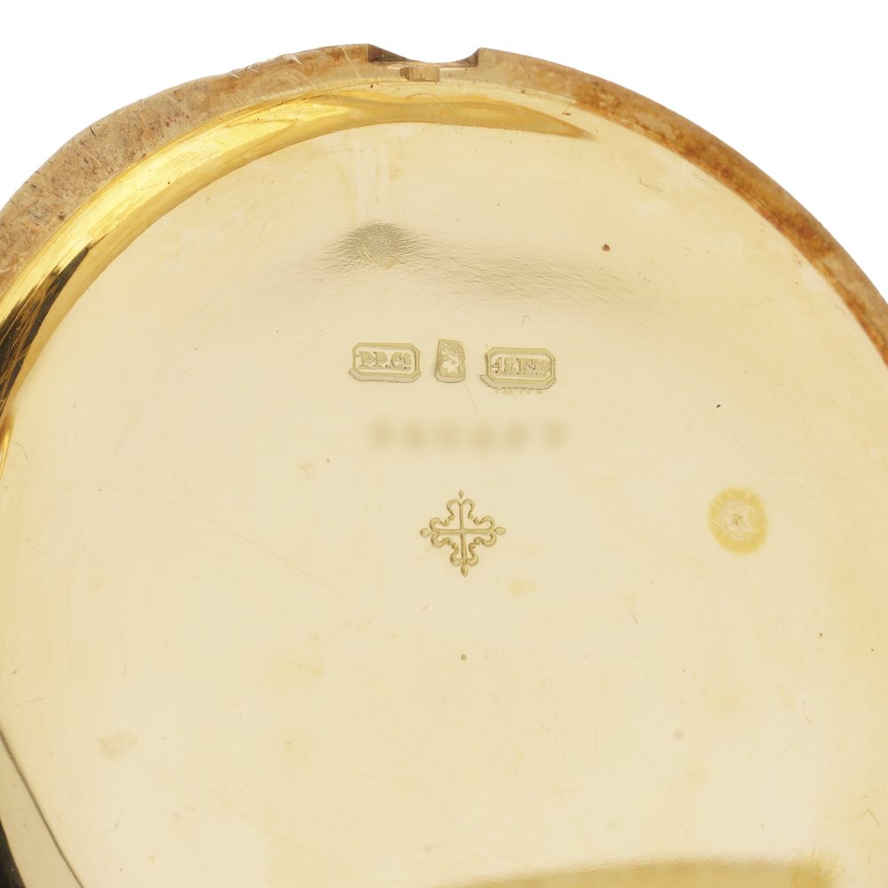 Antique Patek Philippe Chronometro Gondolo 18ct Yellow Gold Open Face Pocket Watch. Made in Switzerland, Circa 1900s