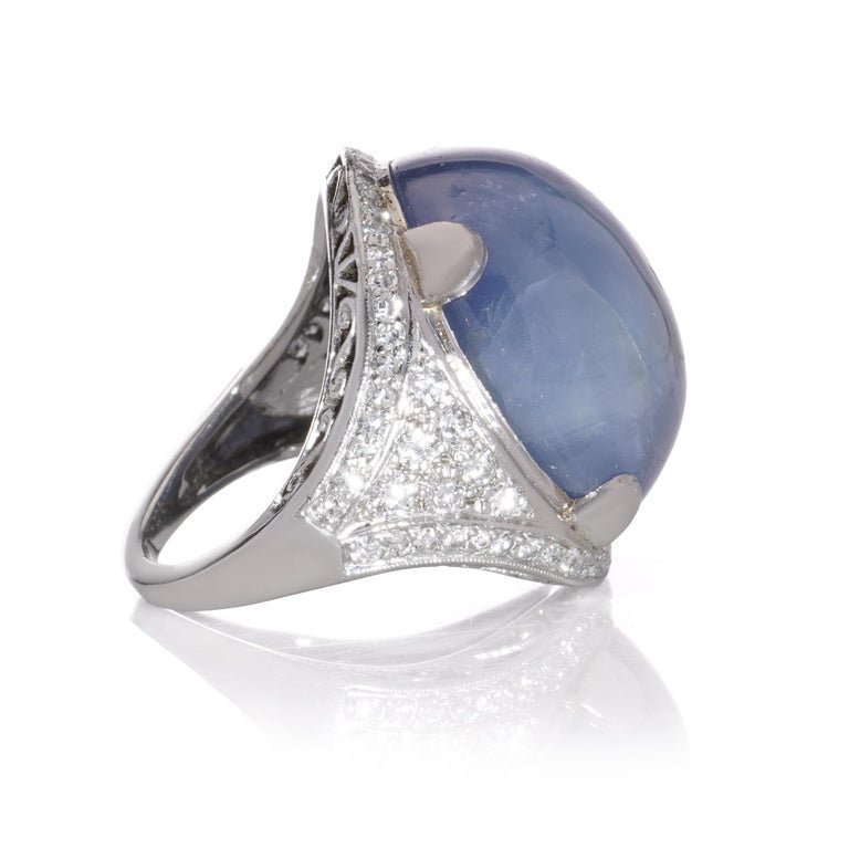 Platinum Dome Ring With 46.00 Carat Round Cabochon Sapphire