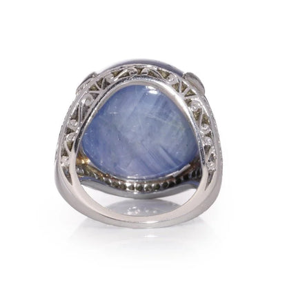 Platinum Dome Ring With 46.00 Carat Round Cabochon Sapphire