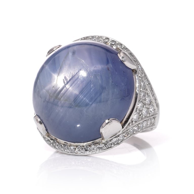 Platinum Dome Ring With 46.00 Carat Round Cabochon Sapphire