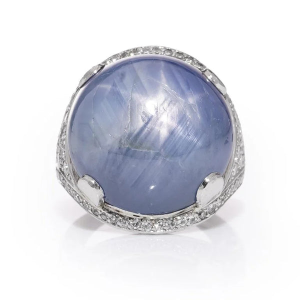 Platinum Dome Ring With 46.00 Carat Round Cabochon Sapphire