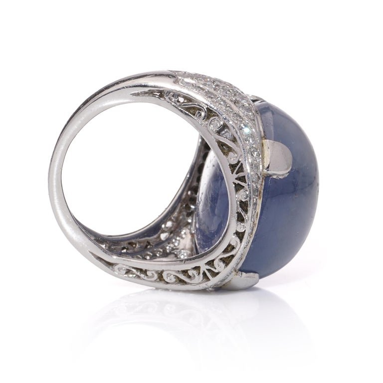 Platinum Dome Ring With 46.00 Carat Round Cabochon Sapphire