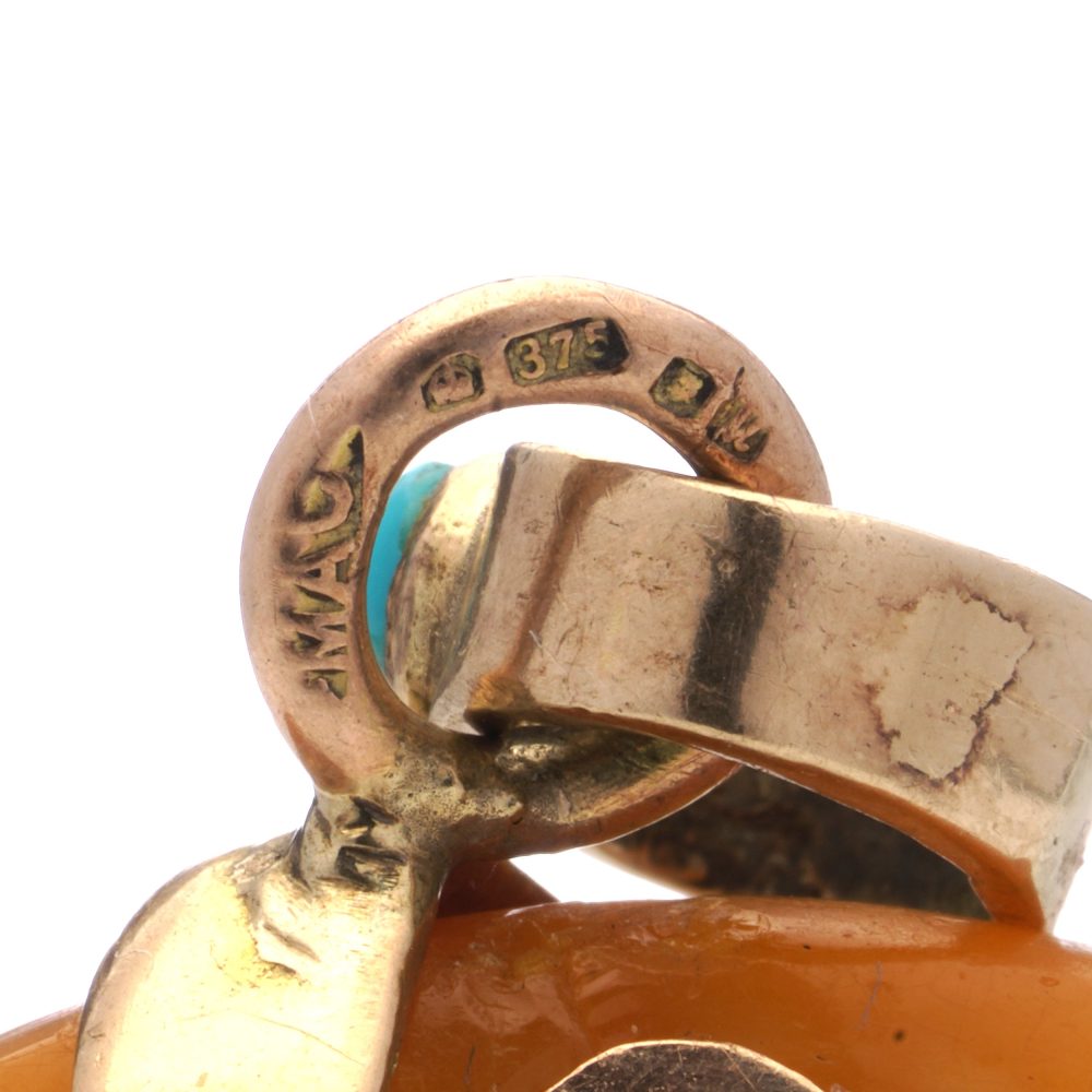 Vintage Amber pendant in rose gold with turquoise and diamond.