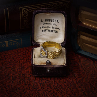 Vintage 18ct Gold Textured Buckle Ring with Diamonds