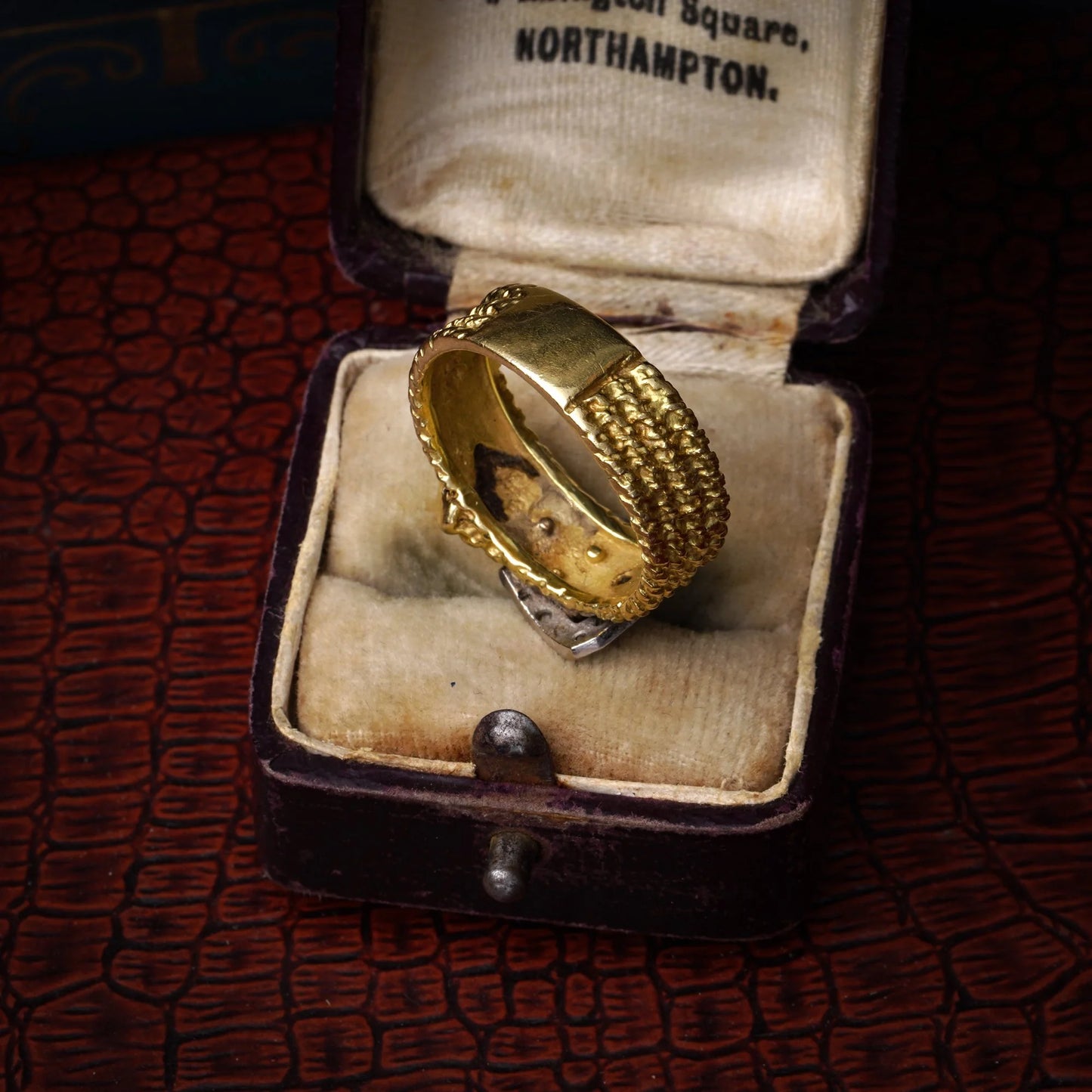 Vintage 18ct Gold Textured Buckle Ring with Diamonds