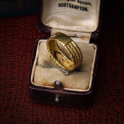 Vintage 18ct Gold Textured Buckle Ring with Diamonds