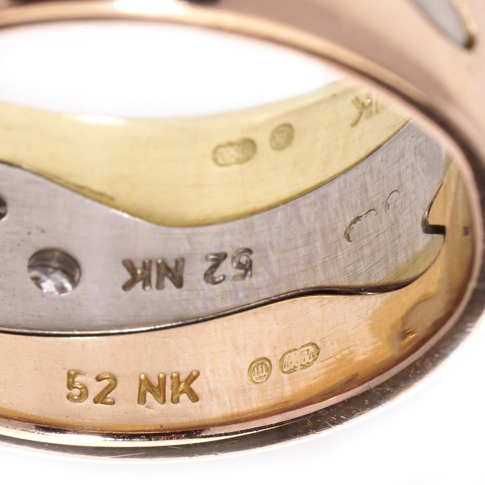 Georg Jensen Fusion gold 3 piece stack ring with diamonds.