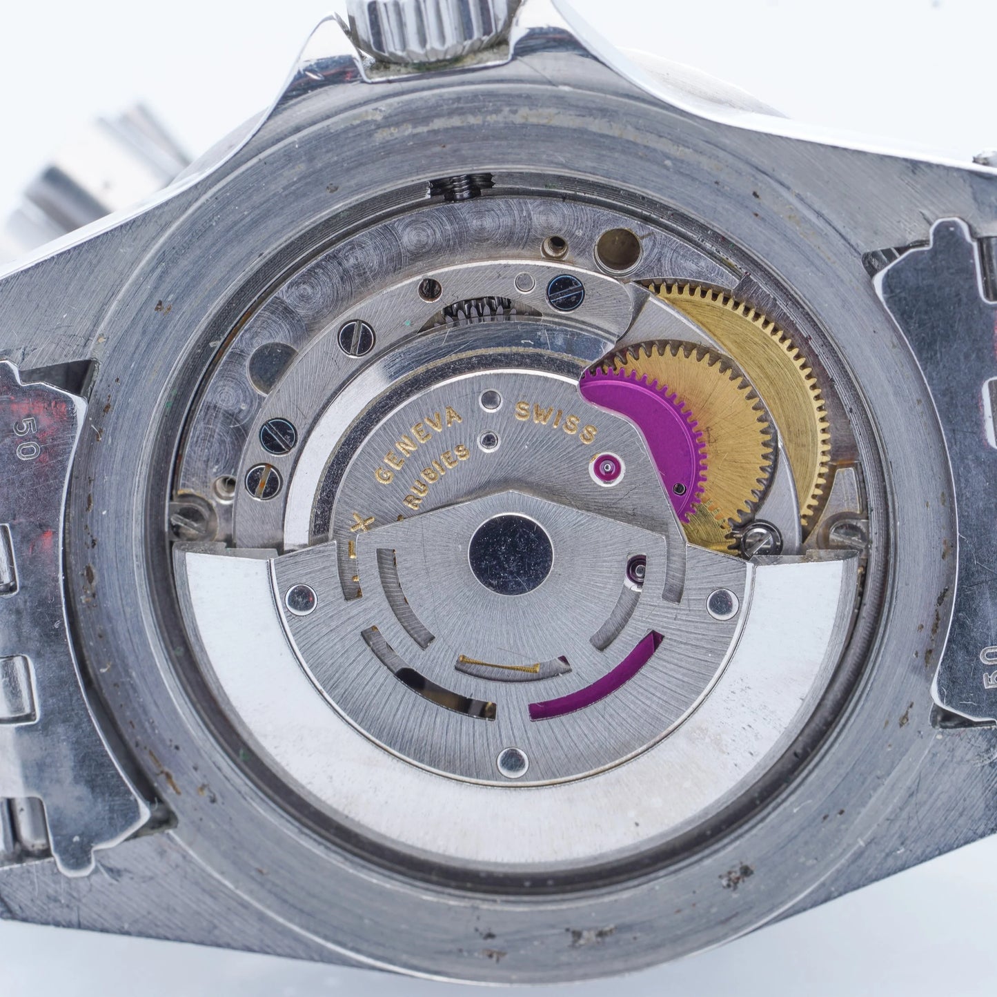 Close-up of a Geneva Swiss watch movement