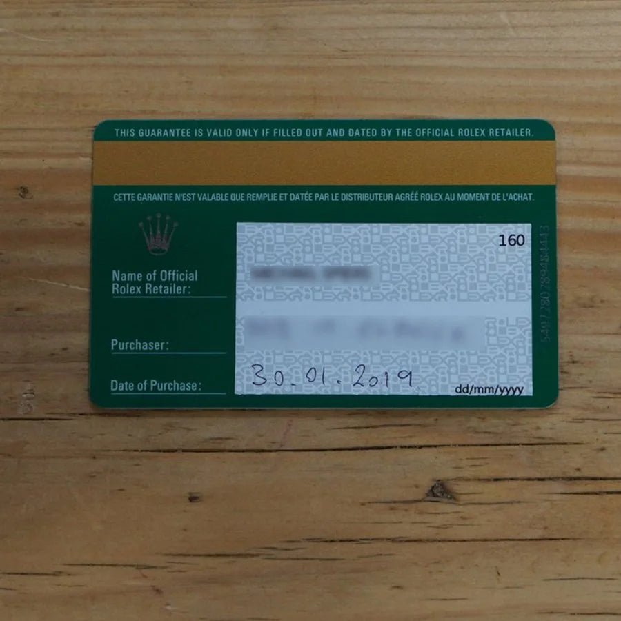 The back of a Rolex guarantee card dated 30.01.2019
