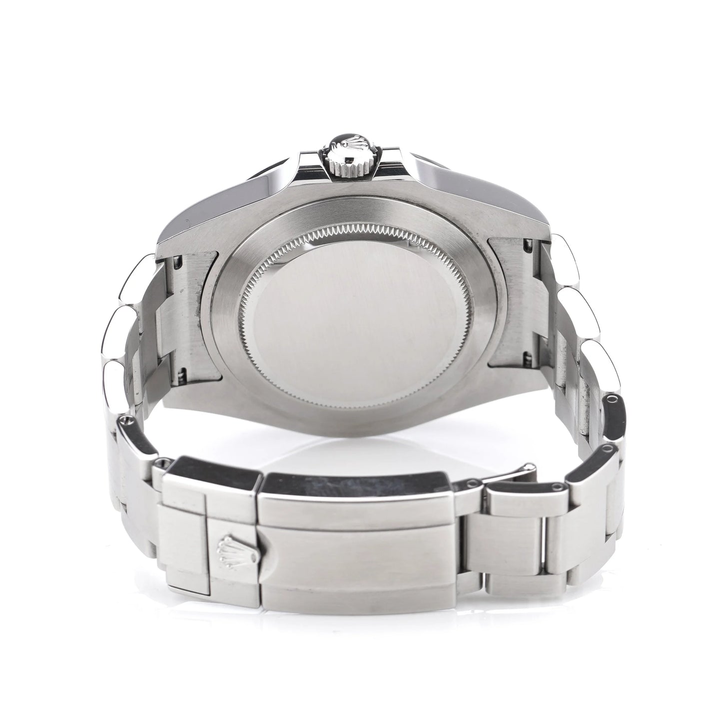 A Rolex Explorer II steel wristwatch, on a white background