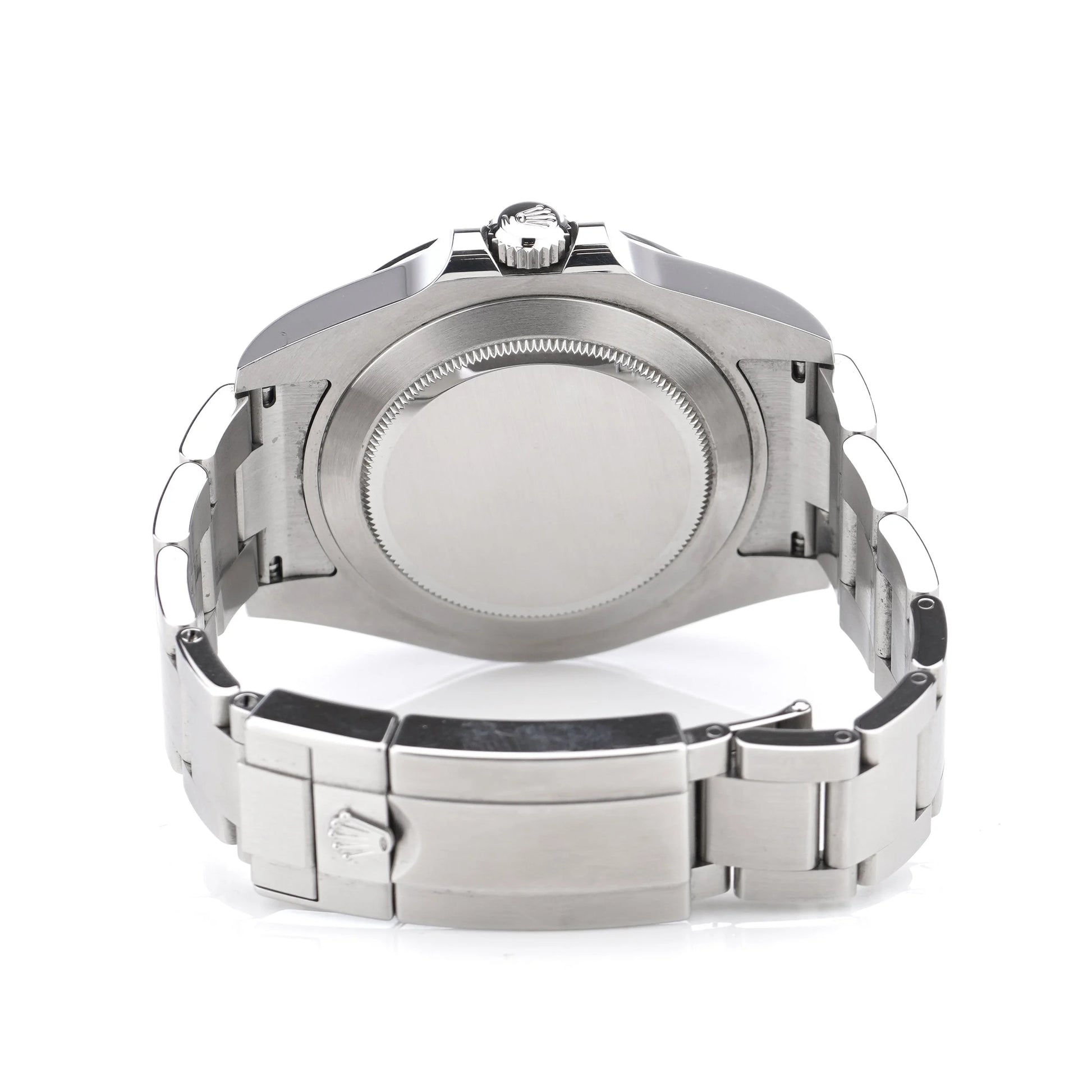 A Rolex Explorer II steel wristwatch, on a white background