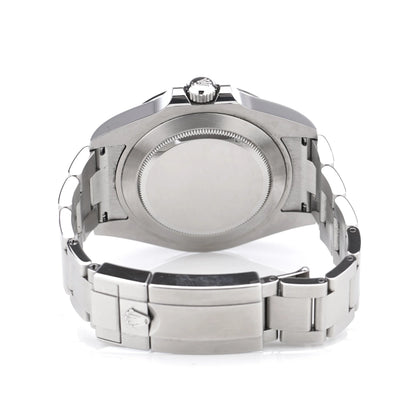 A Rolex Explorer II steel wristwatch, on a white background