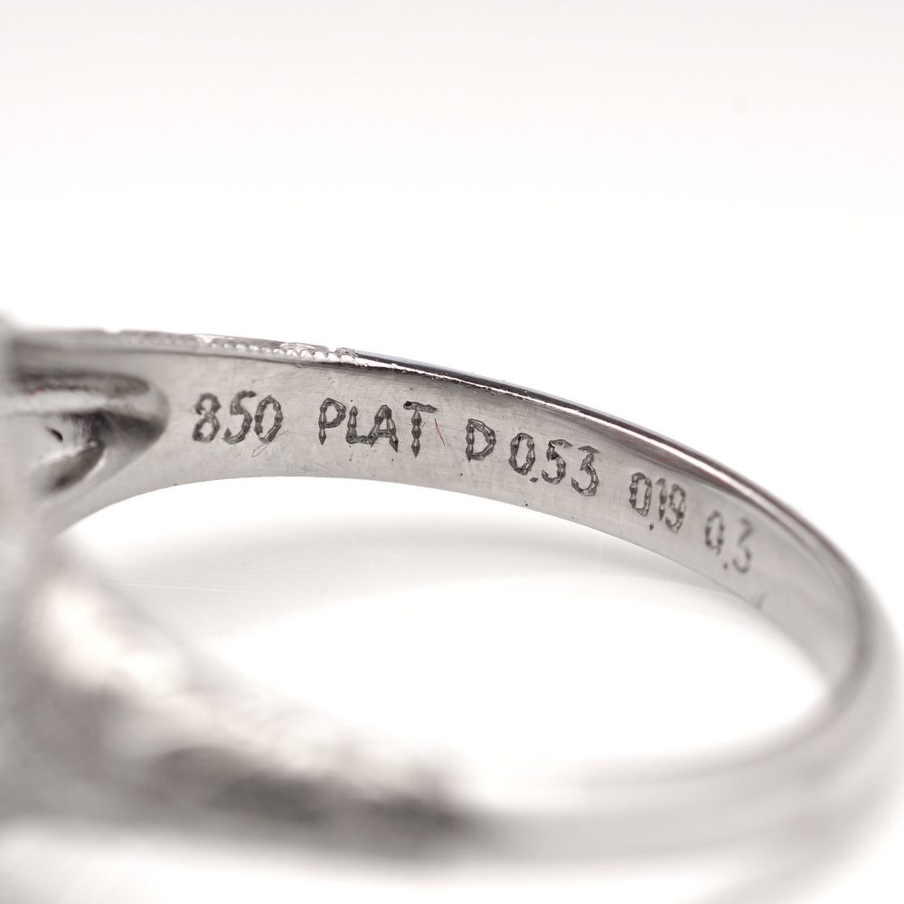 Old European Cut Diamond and Ruby Cluster Engagement Ring in Platinum