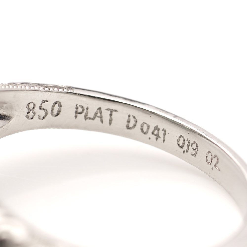 Fancy Champagne Old European Cut Diamond and Emerald Cluster Ring in Platinum