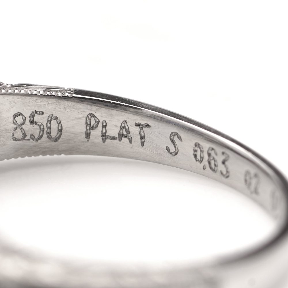 0.63ct Emerald Cut Sapphire and Diamond Three Stone Trilogy Ring in Platinum