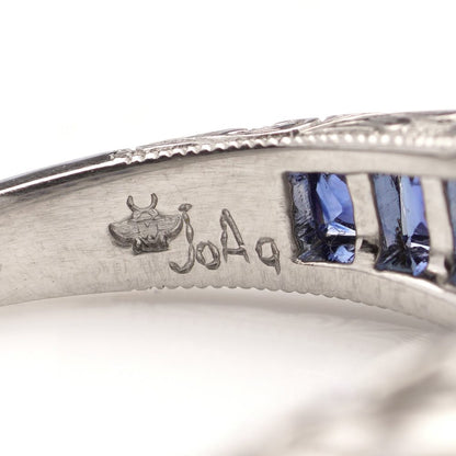 0.63ct Emerald Cut Sapphire and Diamond Three Stone Trilogy Ring in Platinum