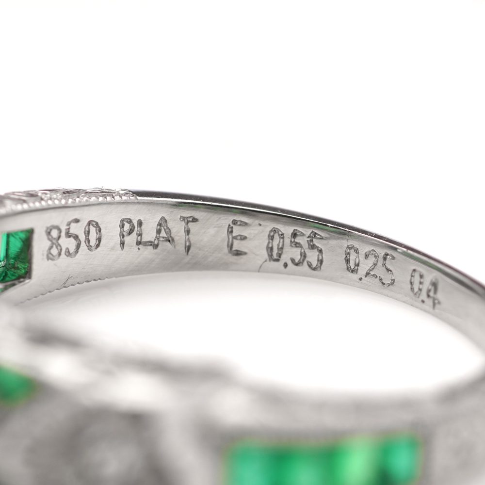 Emerald and Diamond Set Platinum Band Ring
