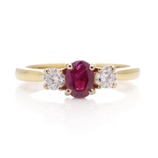 Ruby and diamond ring set in 18 ct gold