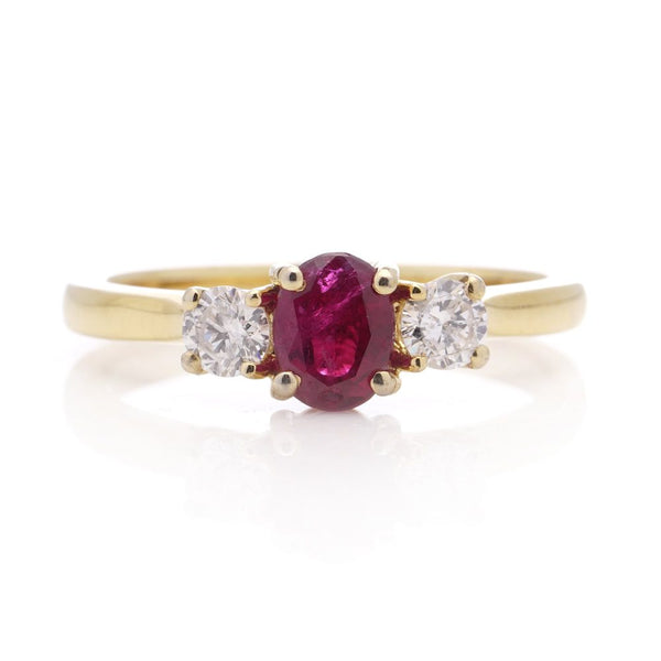 Ruby and diamond ring set in 18 ct gold