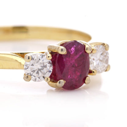 Ruby and diamond ring set in 18 ct gold
