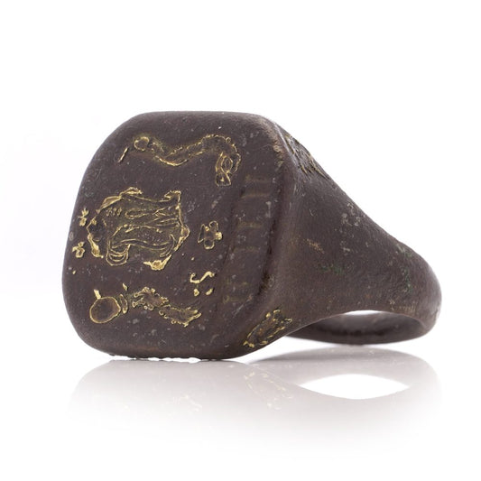 18th Century Signet Ring In Copper With 15 Carat Yellow Gold Inlay