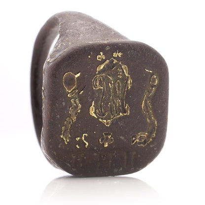 18th Century Signet Ring In Copper With 15 Carat Yellow Gold Inlay