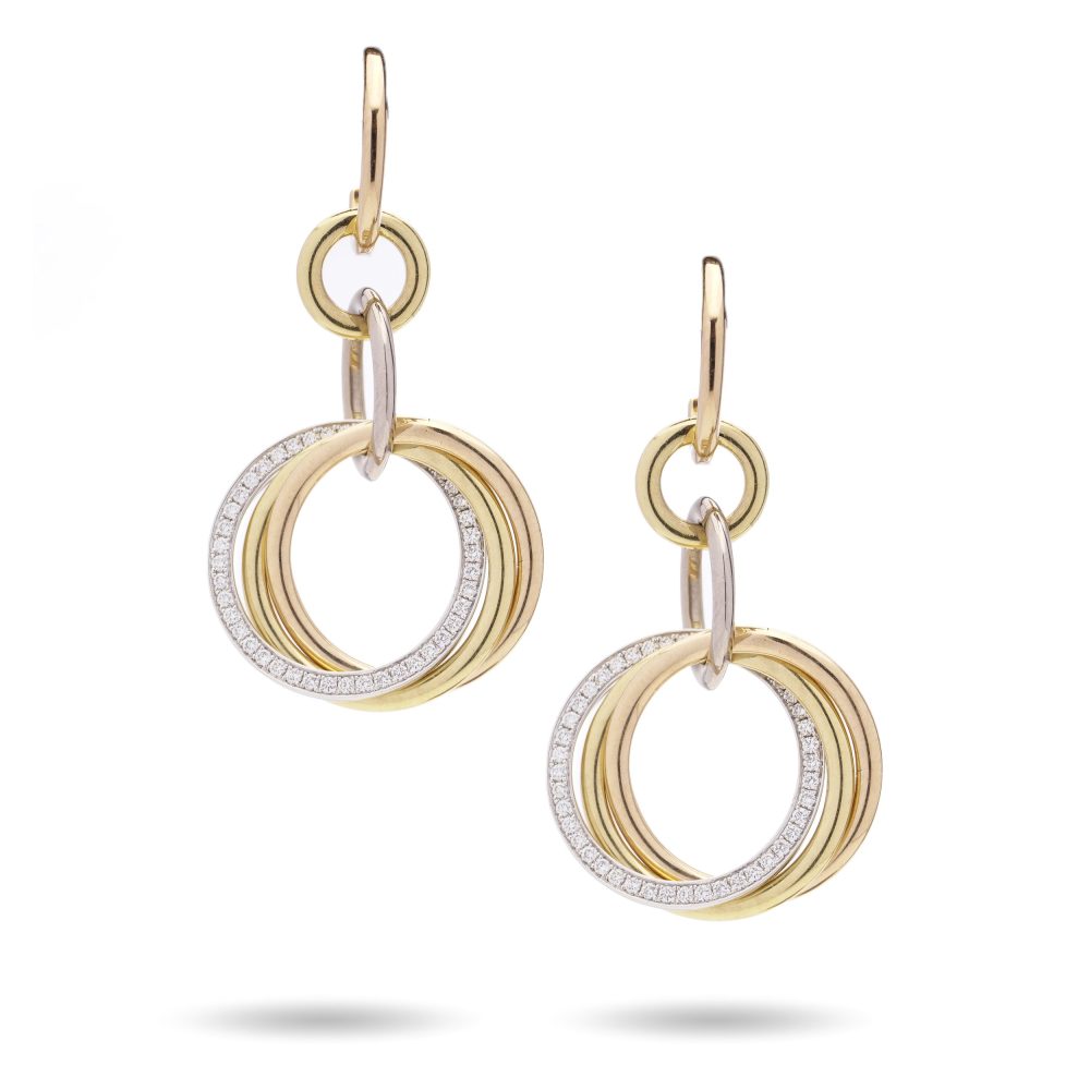 Vintage Cartier Diamond Set 18ct Gold Circle Drop Earrings