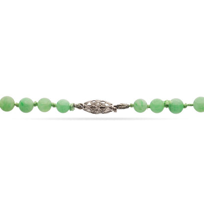 Antique Natural Jadeite Jade Graduated Bead Necklace with Platinum Clasp, Circa 1920s