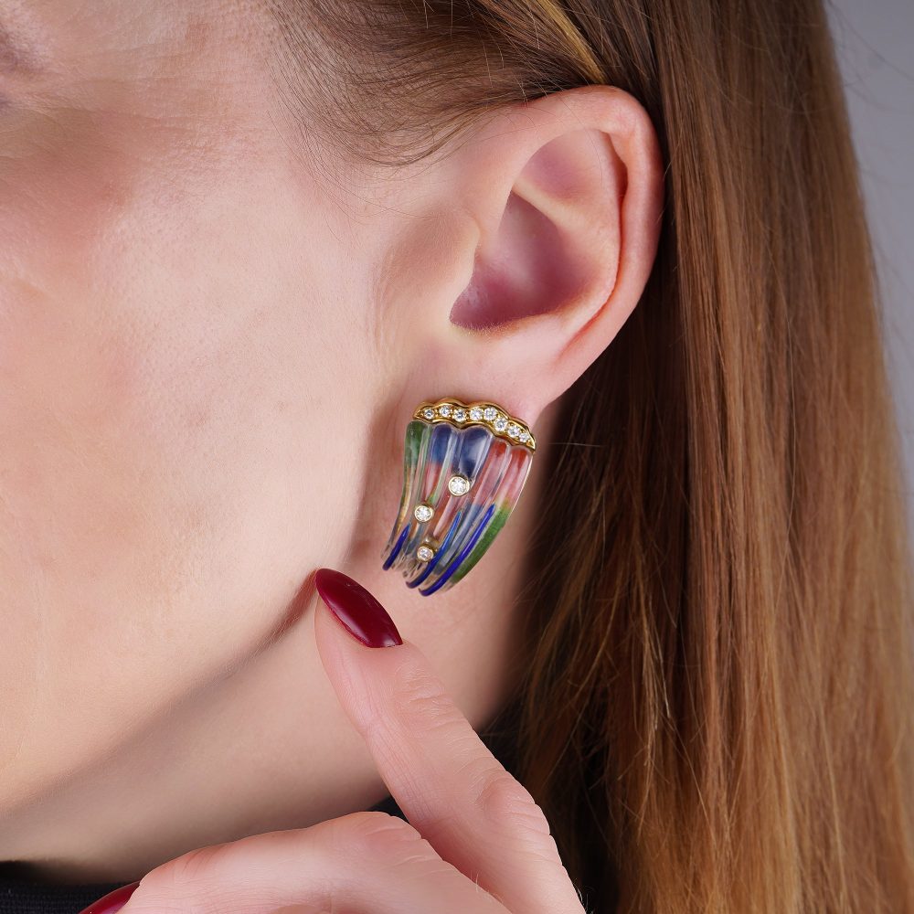 Vintage Rock Crystal And Diamond Clip - On Earrings In 18 Carat Yellow Gold