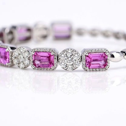 18 Carat White Gold Bangle With Natural Pink Sapphires And Diamonds