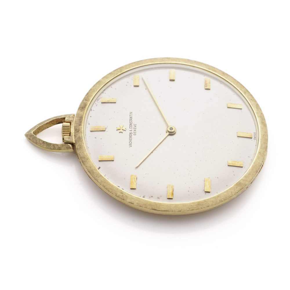 Vintage Vacheron Constantin 18ct Yellow Gold Open Face Extra Thin Dress Pocket Watch with brushed gold finish. Made in Switzerland, Circa 1960s