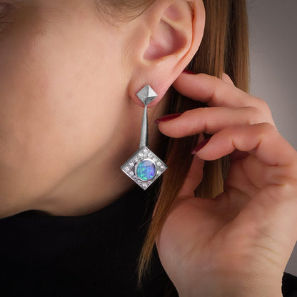 Andrew Grima 18 Carat White Gold Earrings With Opal And Diamonds