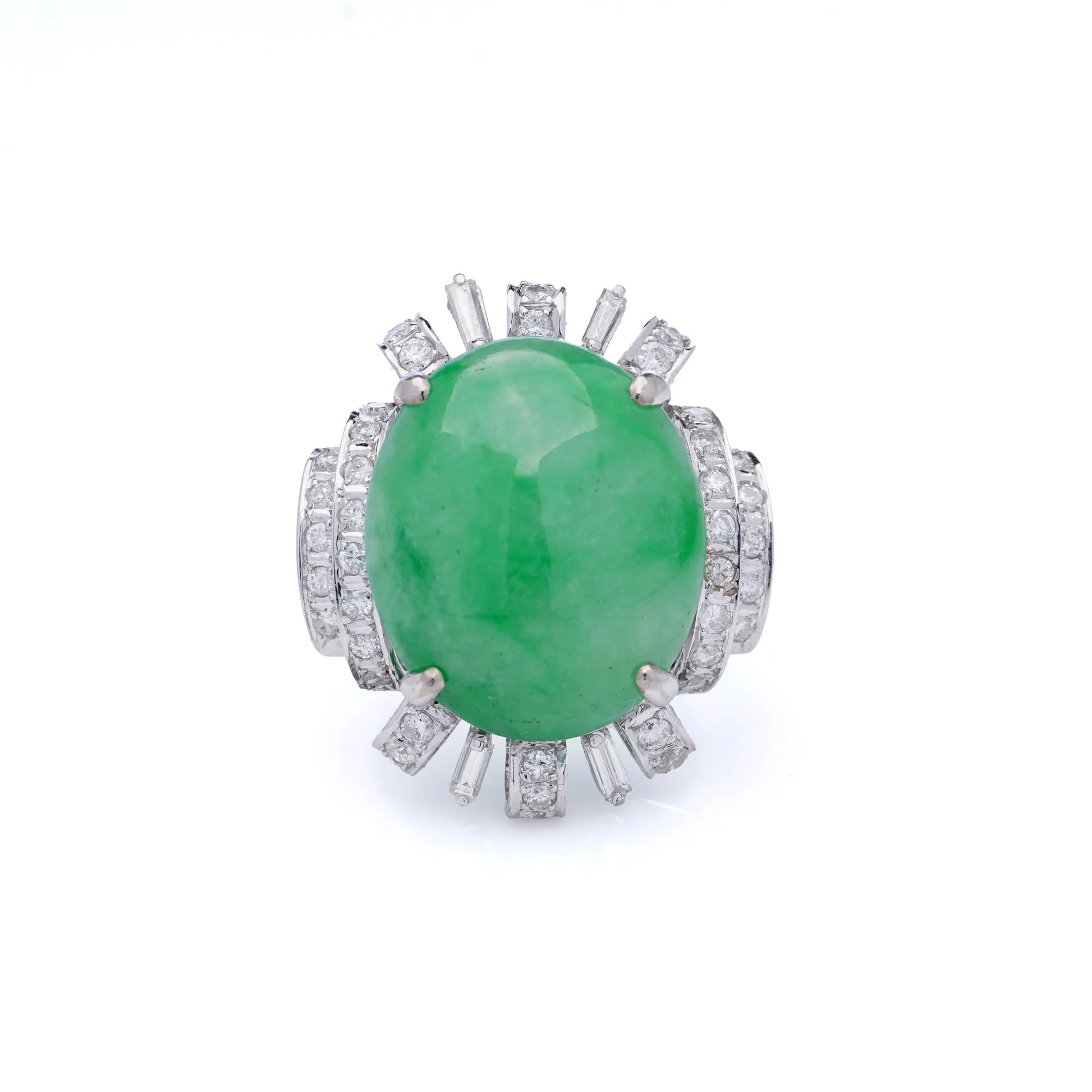 Vintage 23.10ct Jade and Diamond Cluster Dress Ring