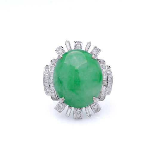 Vintage 23.10ct Jade and Diamond Cluster Dress Ring