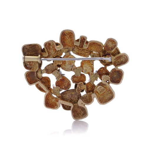 Vintage gold textured petal design diamond brooch.