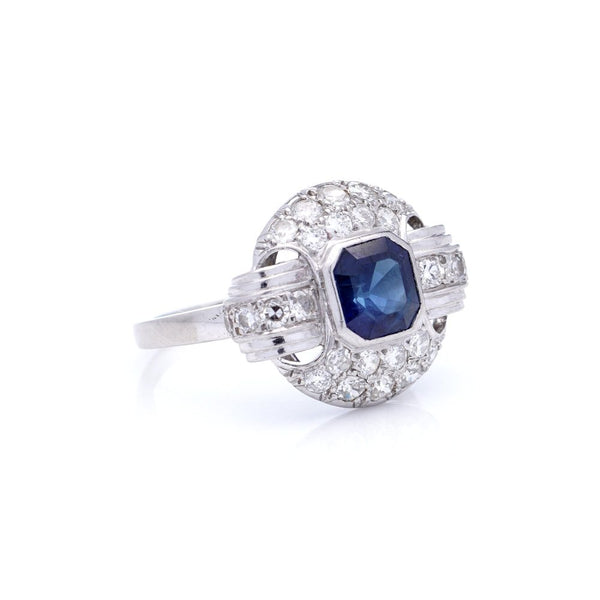 Sapphire and diamond ring in platinum.