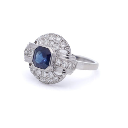 Sapphire and diamond ring in platinum.