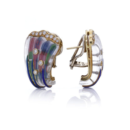 Vintage rock crystal and diamond earrings in gold.