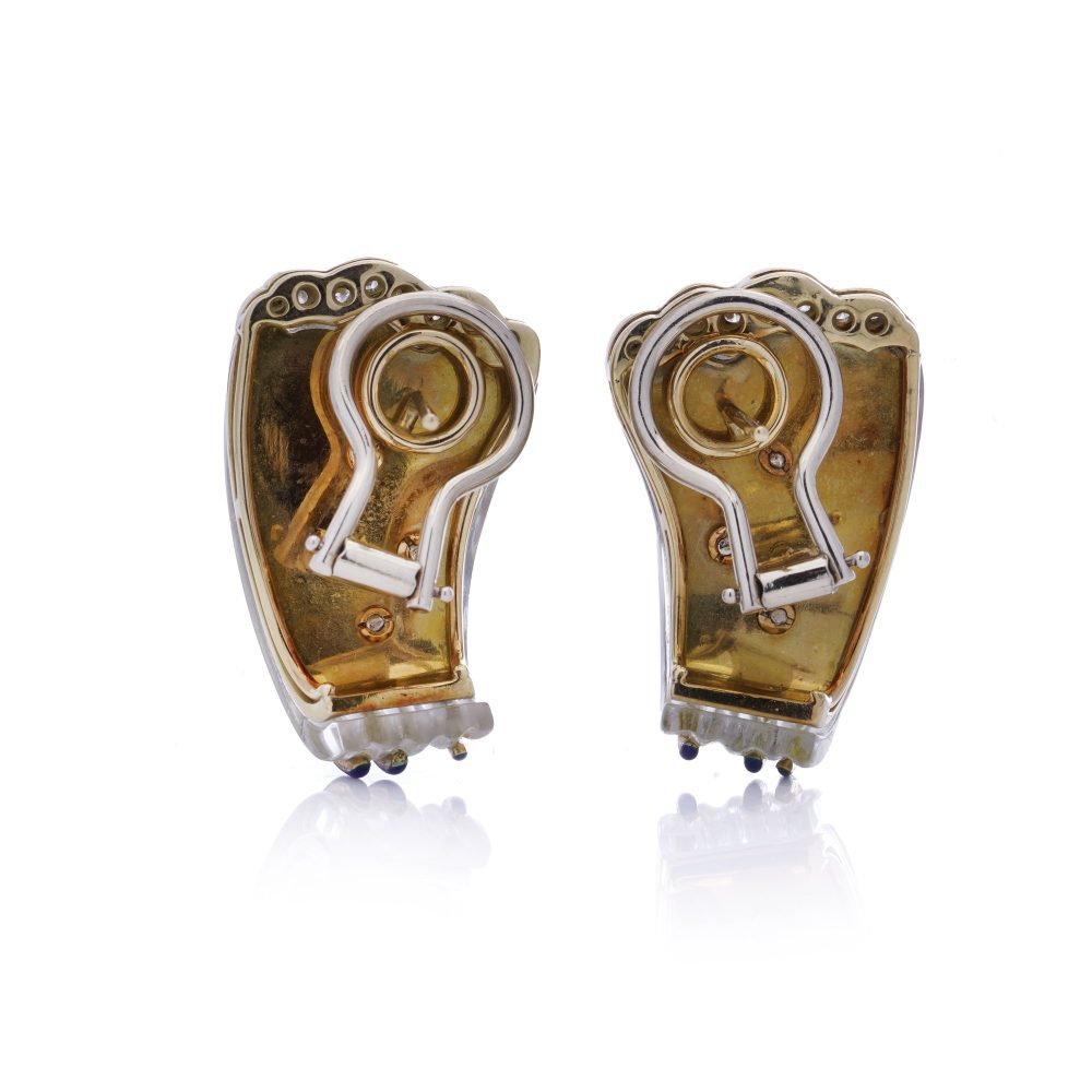 Vintage rock crystal and diamond earrings in gold.