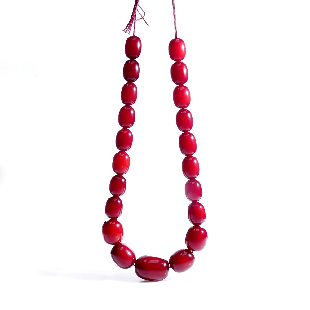 Vintage Red Bakelite Bead Necklace, graduated rich deep red beads with a high-gloss finish giving a bold statement look. Circa 1930s - 1940s