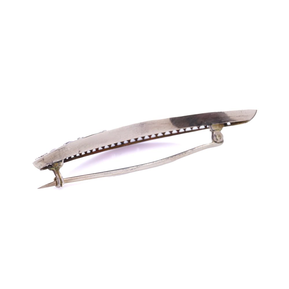 Victorian 9 Carat Gold Ruby And Old Cut Diamond Crescent Brooch