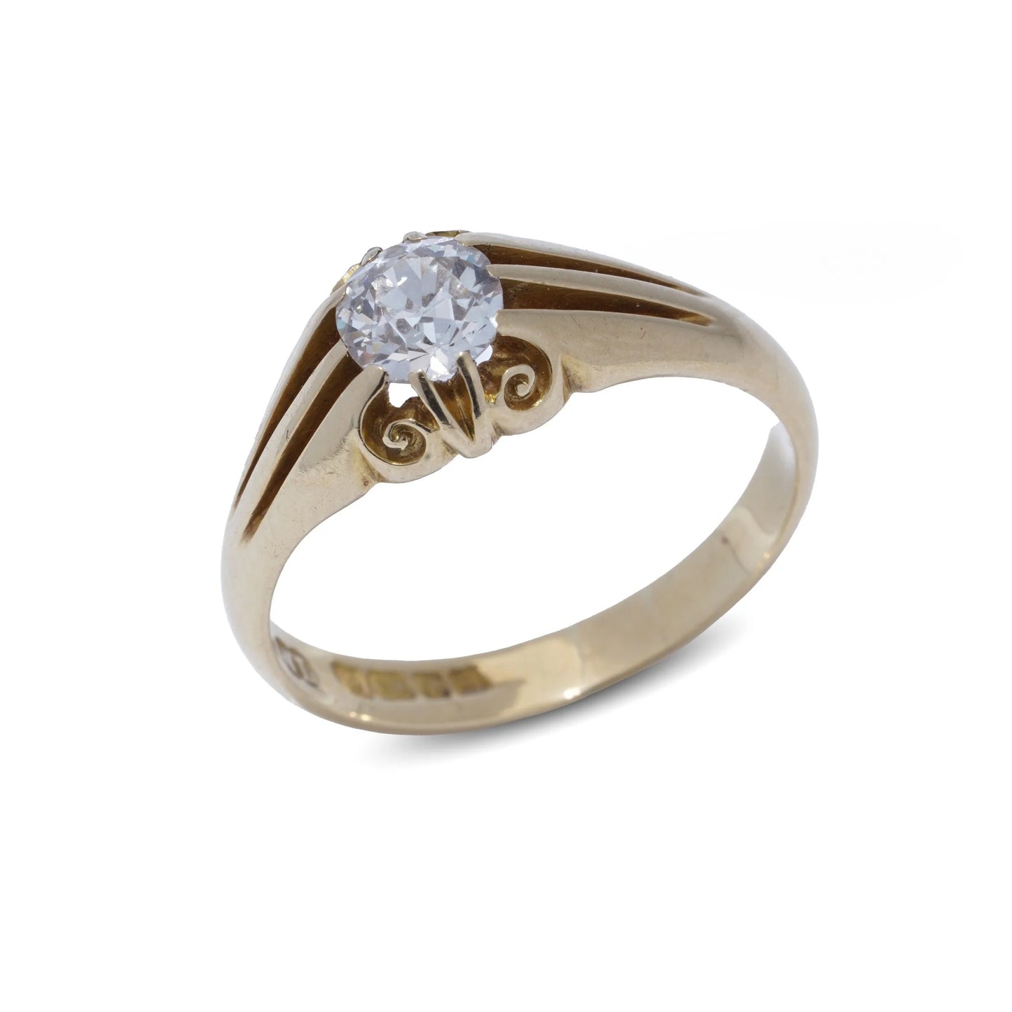 Antique 0.90ct Old Cut Diamond Solitaire Gypsy Ring in 18ct Gold