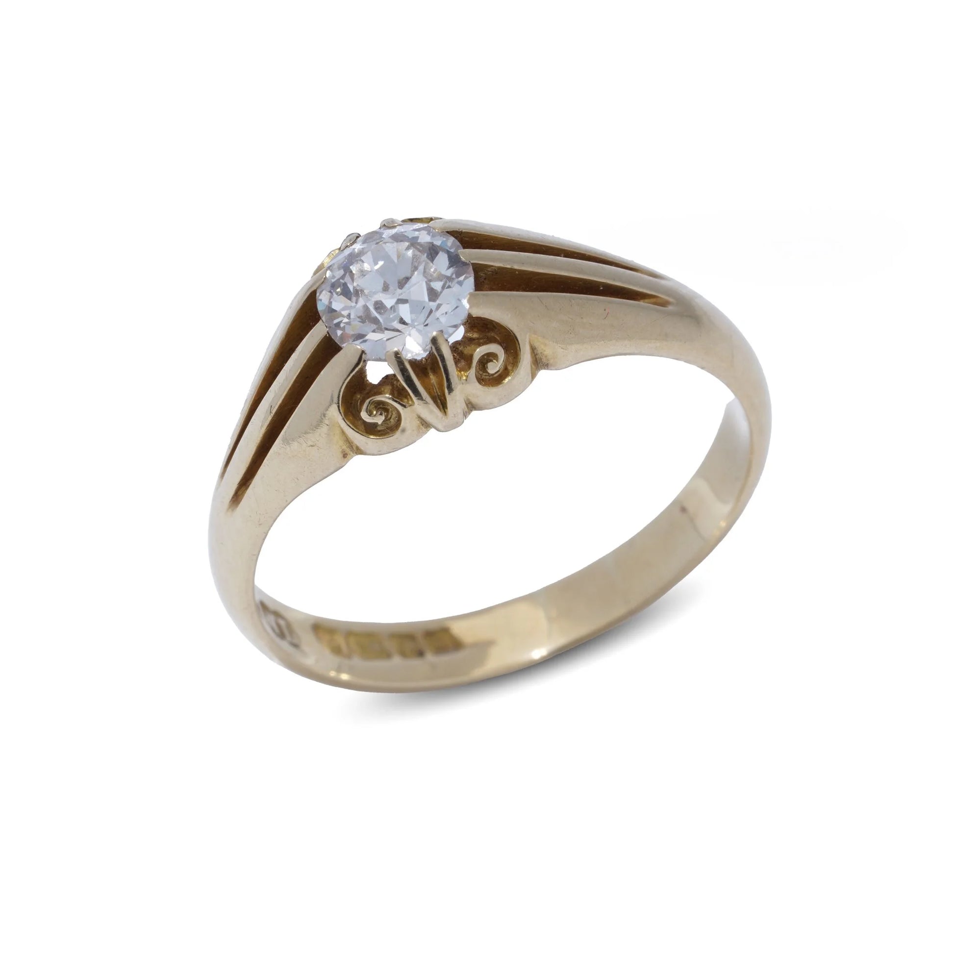 Antique 0.90ct Old Cut Diamond Solitaire Gypsy Ring in 18ct Gold