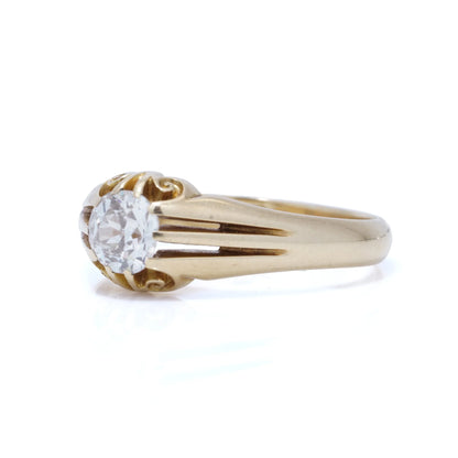 Antique 0.90ct Old Cut Diamond Solitaire Gypsy Ring in 18ct Gold