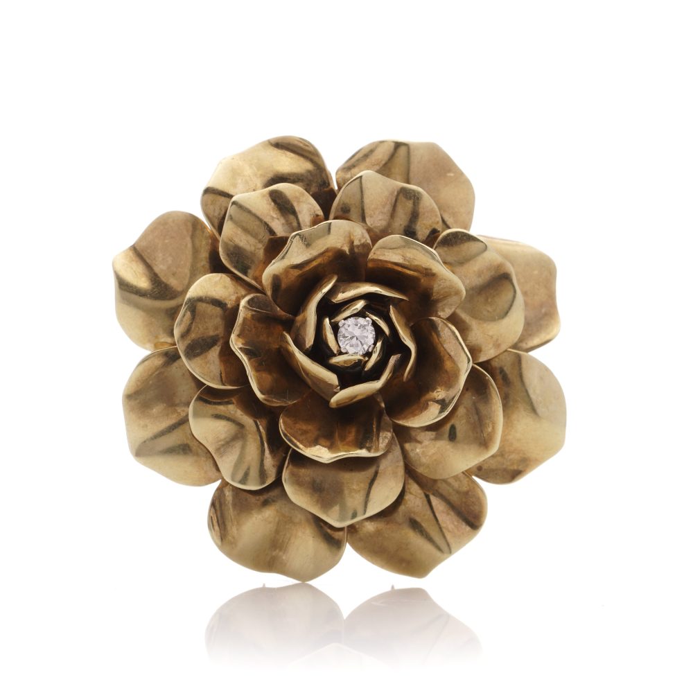Boucheron vintage gold and diamond flower head brooch.