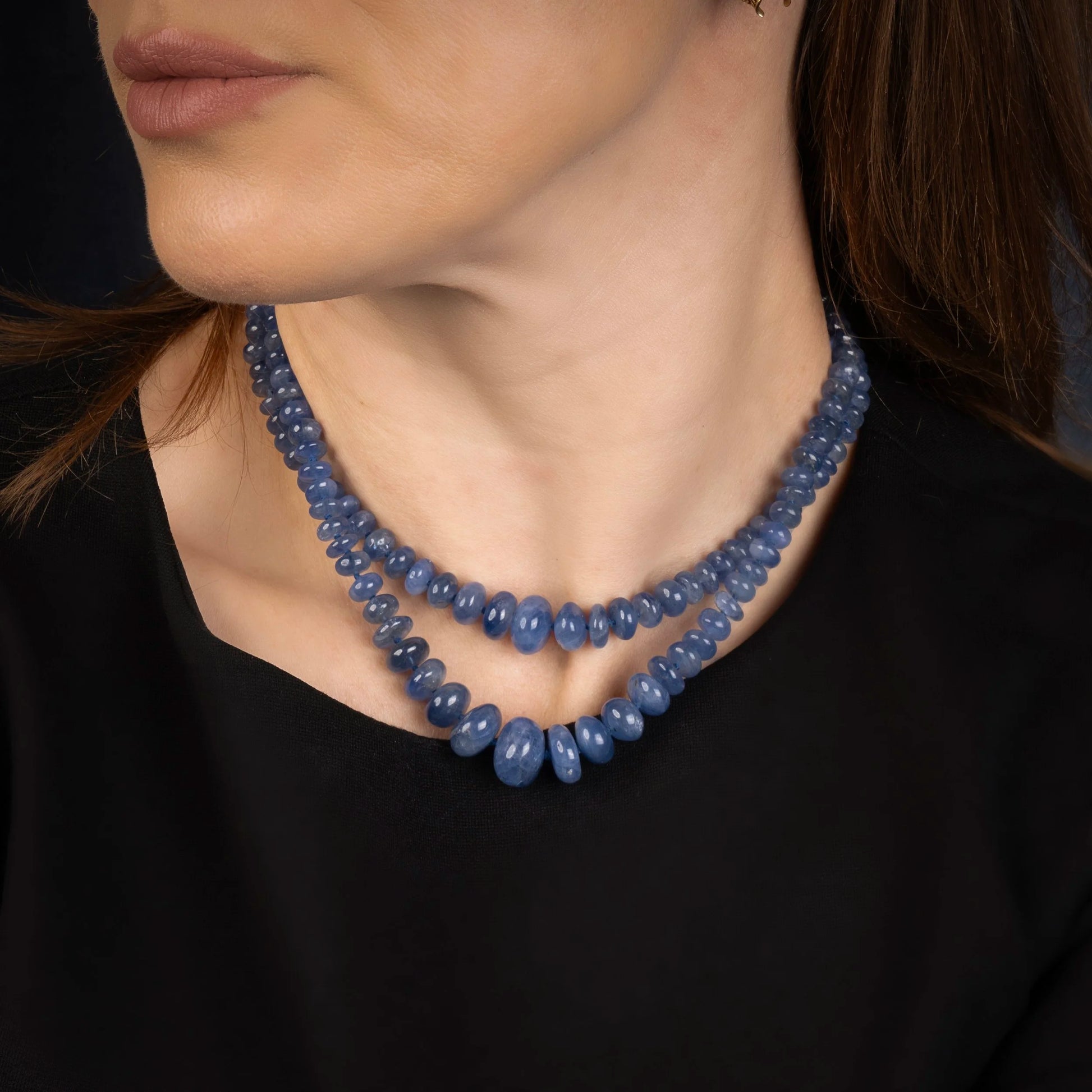 Natural Cabochon Sapphire Double Strand Graduated Bead Necklace